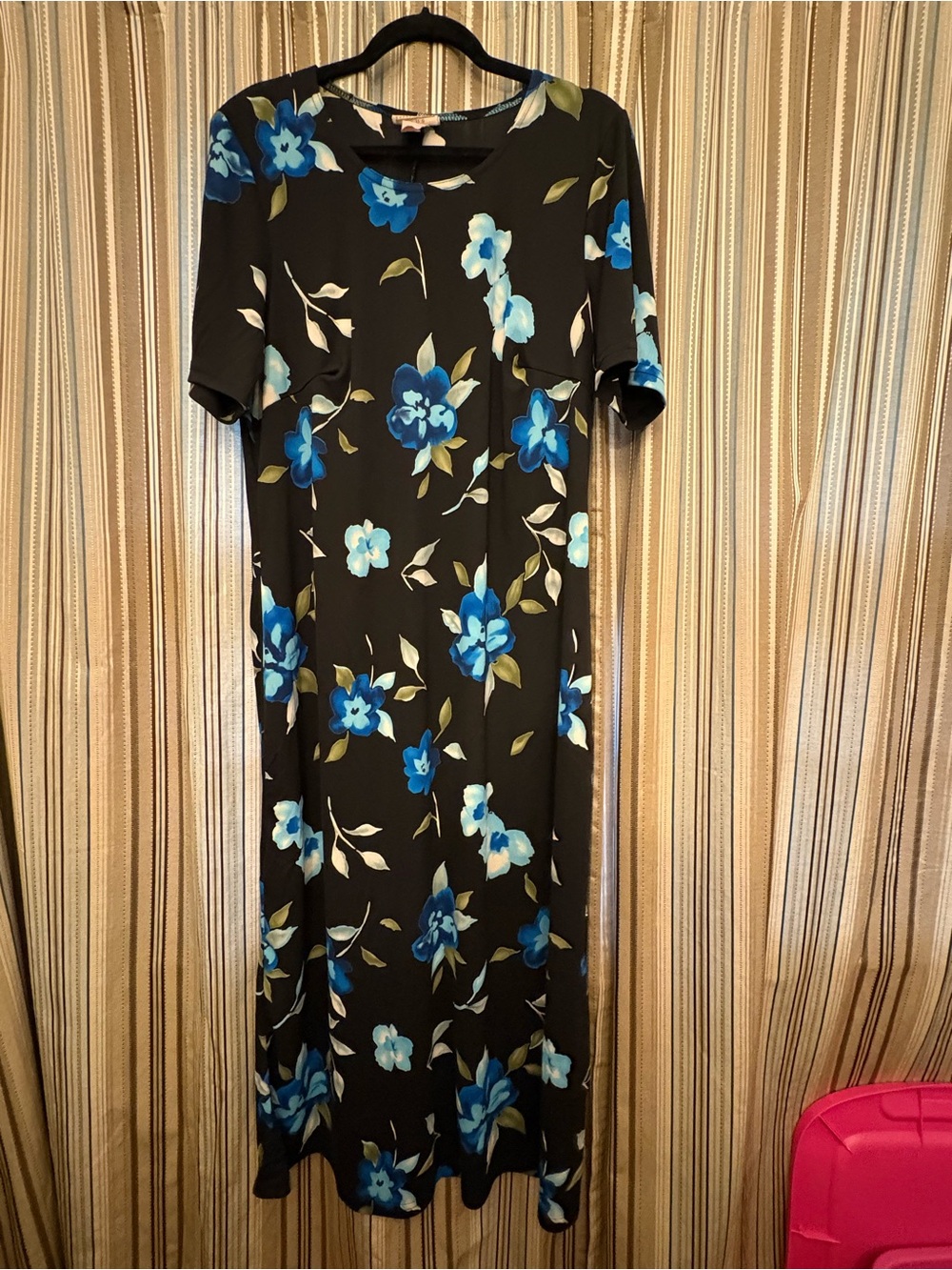 Black Maxi Dress with Blue Floral Print